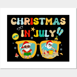 Christmas In July Santa Sunglasses Summer Beach Funny Xmas Posters and Art